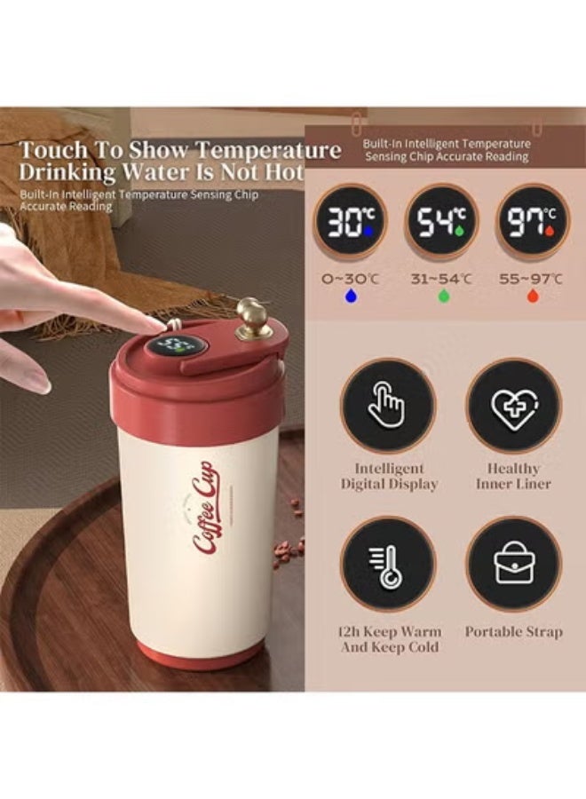 fantasize 15 Oz Travel Mug Insulated Coffee Cup, Vacuum Flask, Reusable Stainless Steel Thermos with Leak-Proof Lid, Temperature Display, Travel Coffee Mug for Hot and Cold Drinks(Red) - Image 5